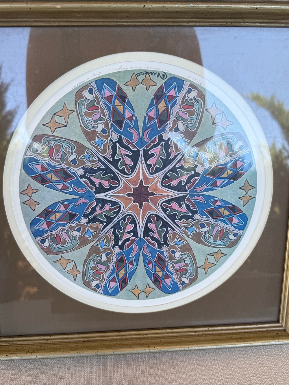 Signed Print- Framed Geometric Mandala Wall Art in Blue, Teal & Cream 30/250